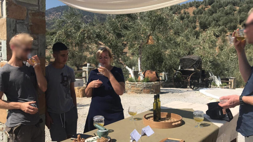 Our family members and gusts tasting our olive oil varieties