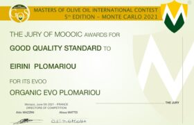 Good Quality Standard-Organic Evo in Masters of Olive Oil International Contest Monte Carlo 2021.